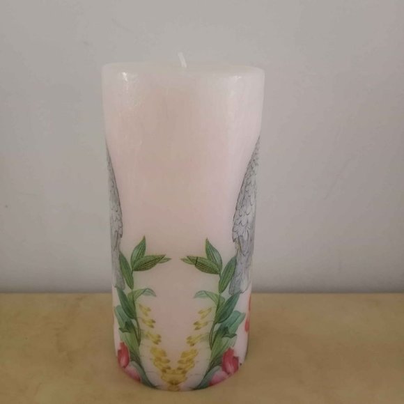 Tall Pillar Candle Cockatoo Floral Decoupage Unscented - Picture 2 of 6